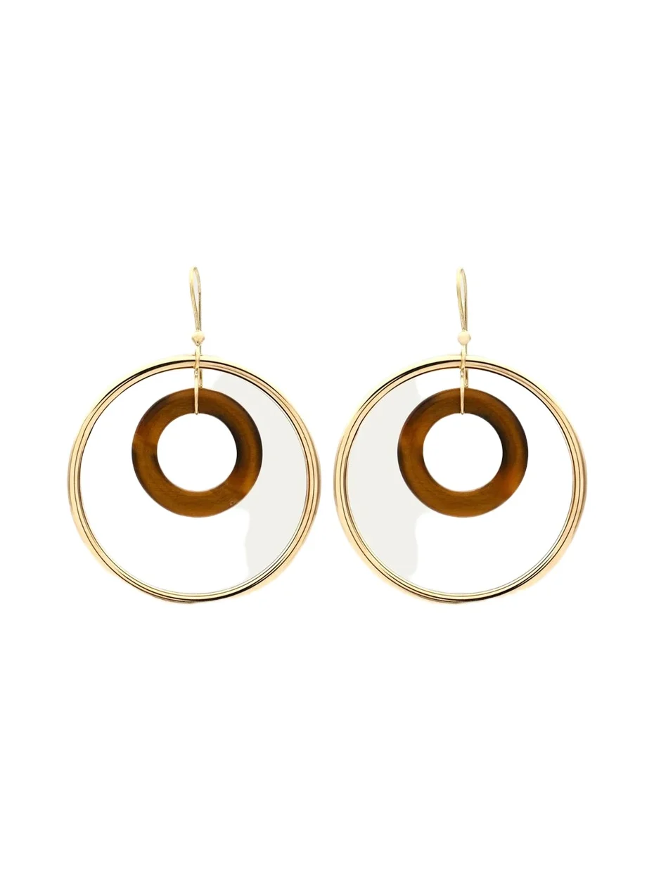 Orbite Capri 18K Yellow Gold Earrings with Tiger's Eye Links