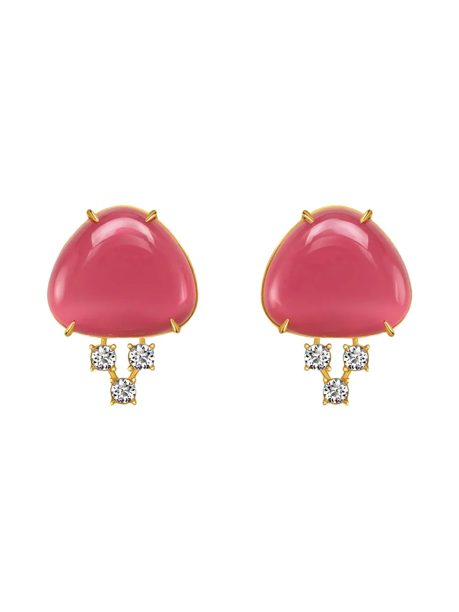 Oscar de la Renta Cabochon Stud Crystal Earrings