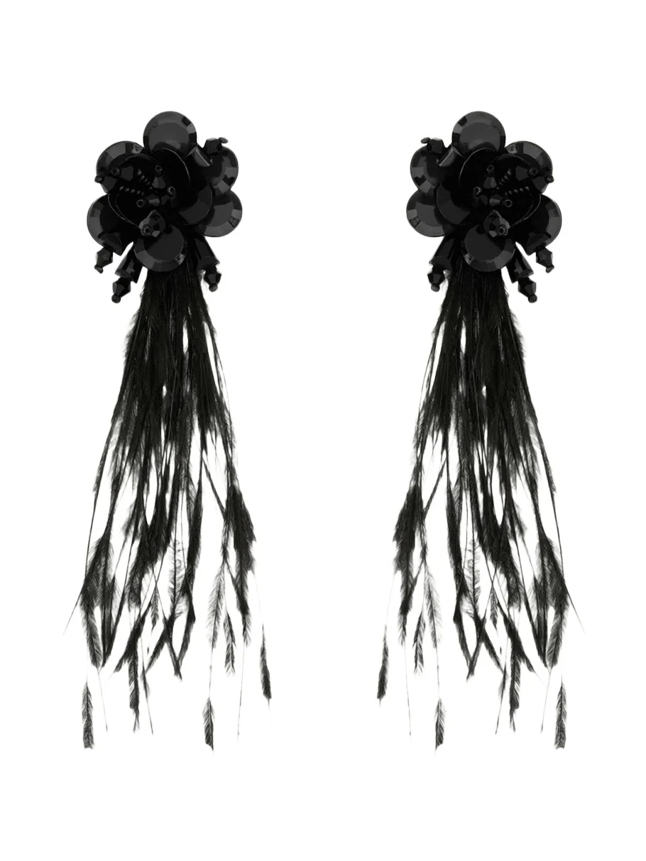 Oscar de la Renta Feather Fringe Earrings