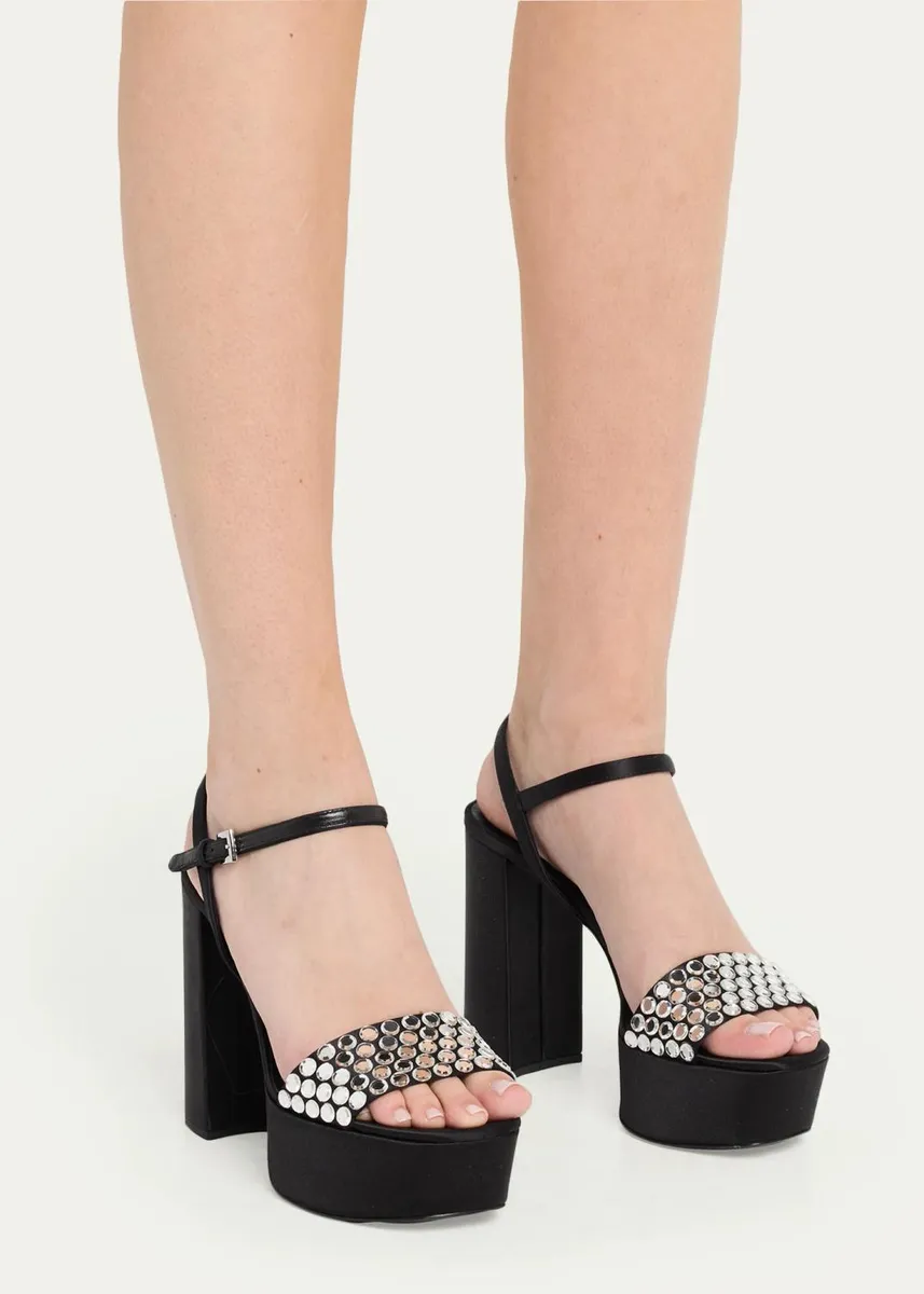 Prada 115mm Crystal Satin Platform Sandals | Thumbnail 2
