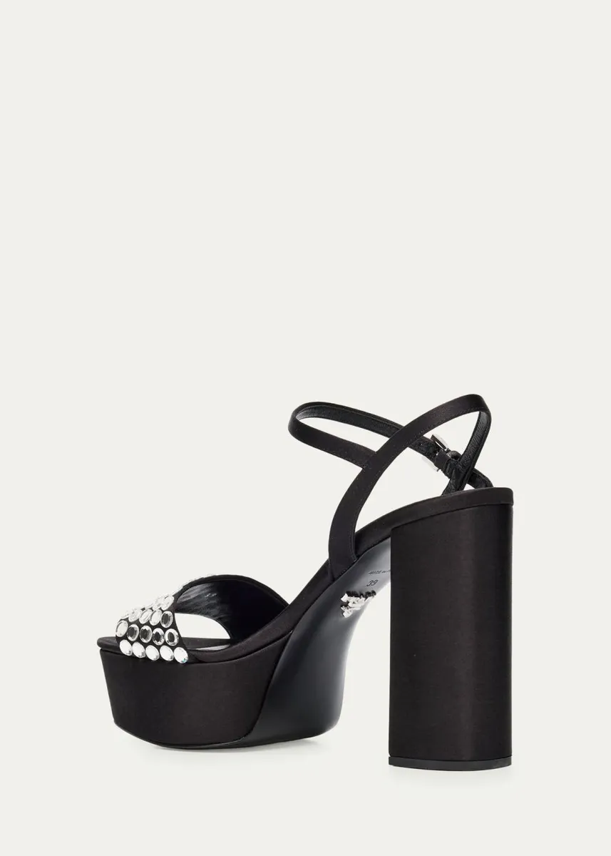 Prada 115mm Crystal Satin Platform Sandals | Thumbnail 4