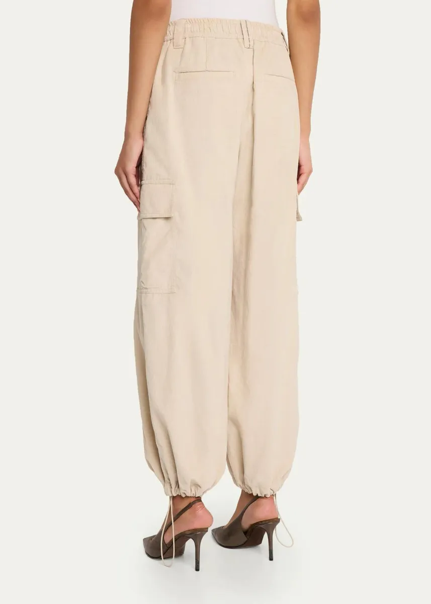 Brunello Cucinelli Cotton-Cashmere Corduroy Baggy Wide-Leg Cargo Pants | Thumbnail 3