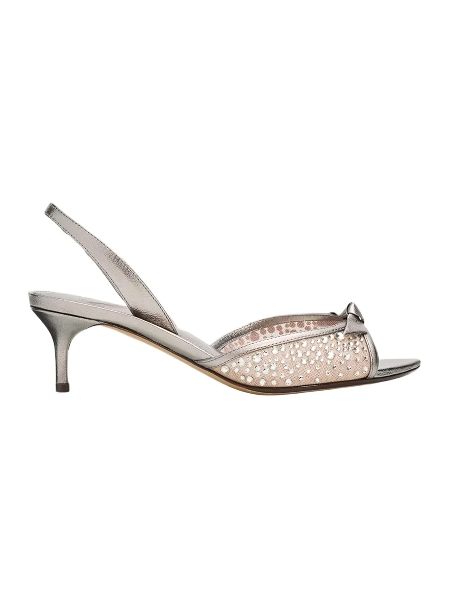 50mm Clarita Embellished Mesh and Metallic Leather Sandals