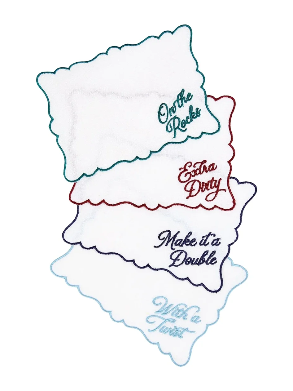 Dear Annabelle Top Shelf Cocktail 4-Piece Embroidered Napkin Set