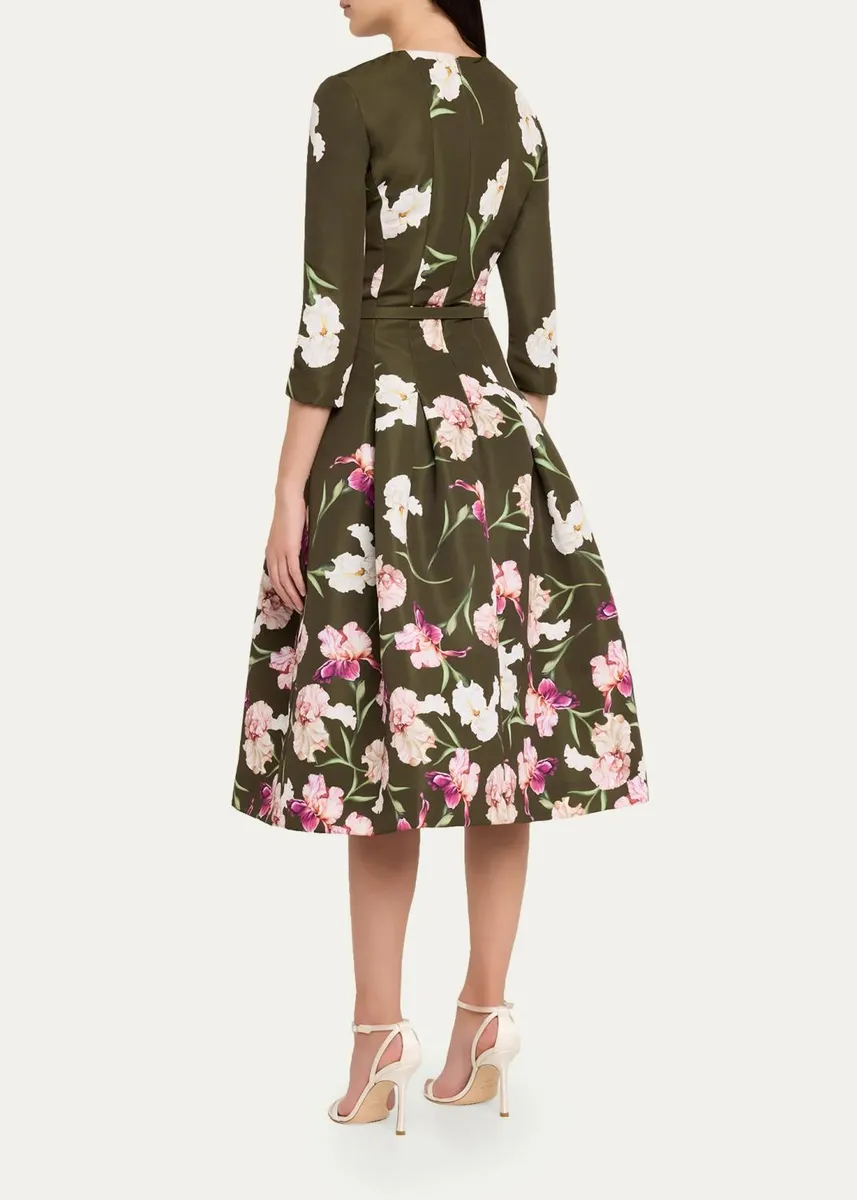Oscar de la Renta Painted Iris Dégradé Faille Split-Neck Midi Dress | Thumbnail 3 Oscar de la Renta Painted Iris Dégradé Faille Split-Neck Midi Dress | Thumbnail 3