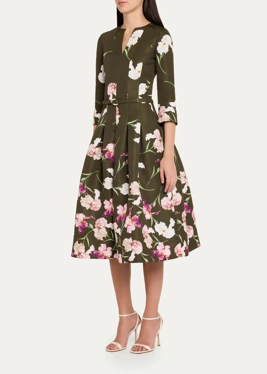 Oscar de la Renta Painted Iris Dégradé Faille Split-Neck Midi Dress | Thumbnail 4 Oscar de la Renta Painted Iris Dégradé Faille Split-Neck Midi Dress | Thumbnail 4