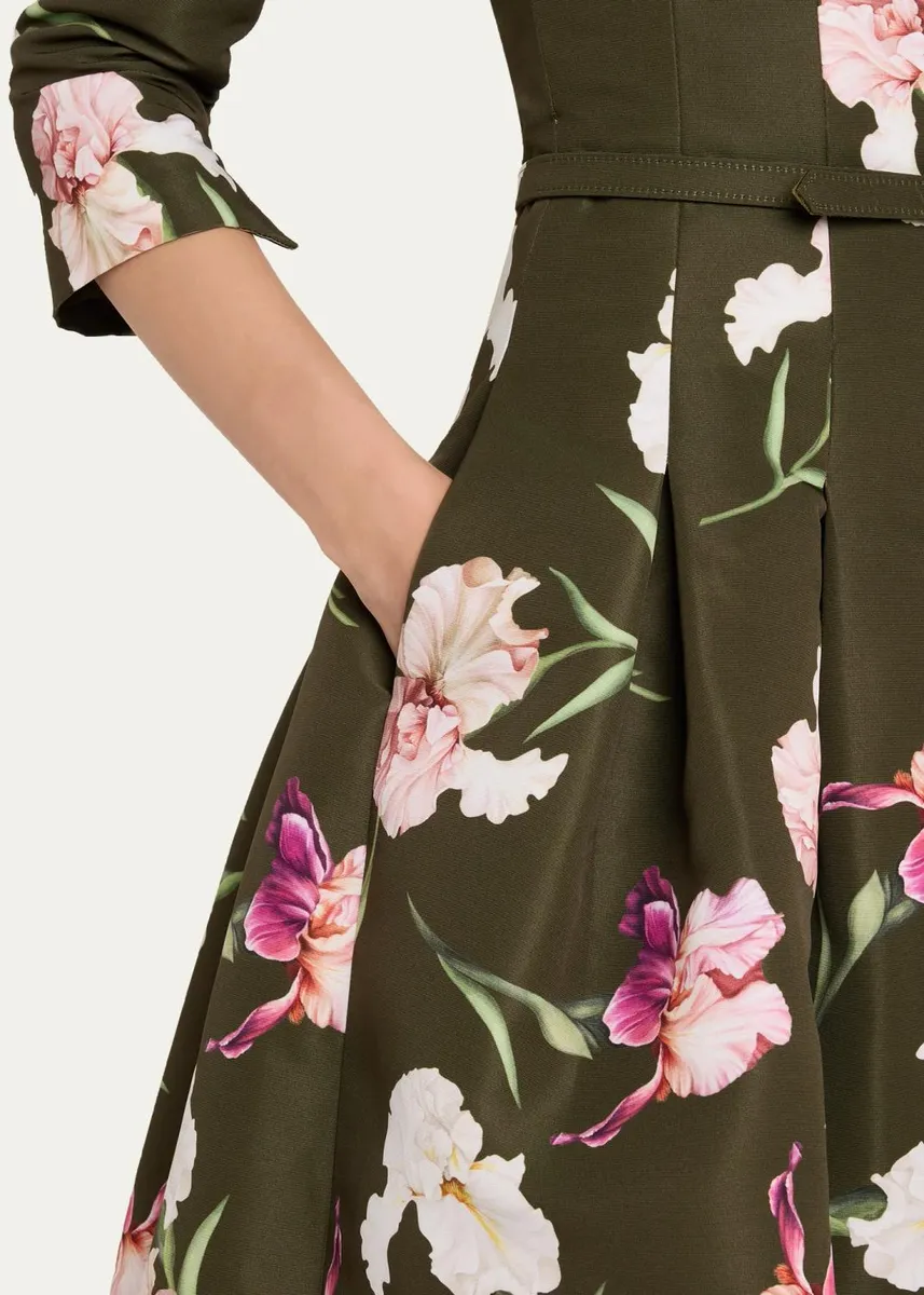 Oscar de la Renta Painted Iris Dégradé Faille Split-Neck Midi Dress | Thumbnail 5 Oscar de la Renta Painted Iris Dégradé Faille Split-Neck Midi Dress | Thumbnail 5