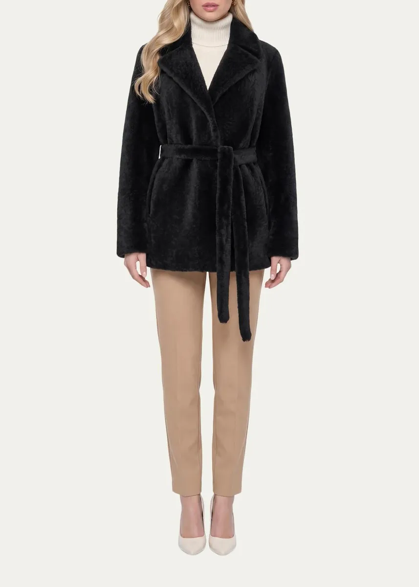 Gorski Select Textured Shearling Lamb Belted Jacket | Thumbnail 2 Gorski Select Textured Shearling Lamb Belted Jacket | Thumbnail 2