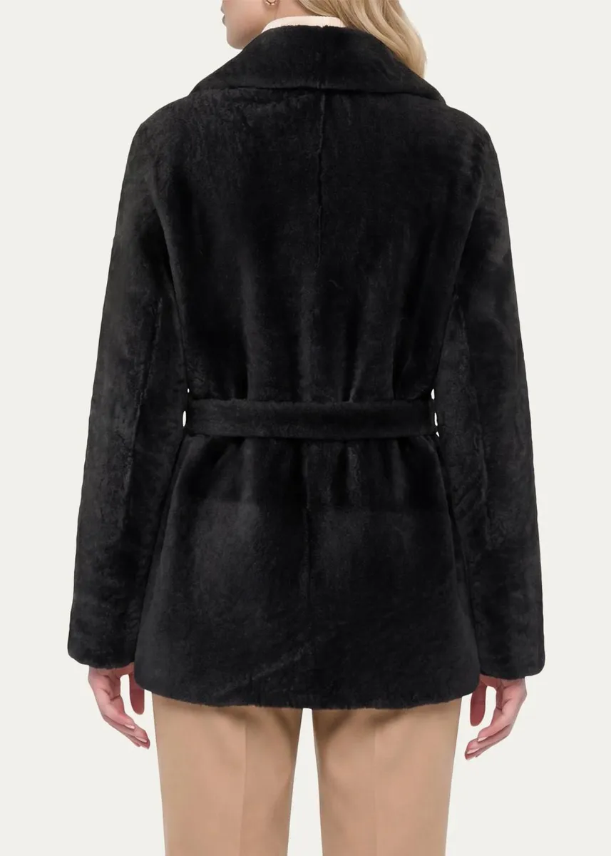 Gorski Select Textured Shearling Lamb Belted Jacket | Thumbnail 3 Gorski Select Textured Shearling Lamb Belted Jacket | Thumbnail 3
