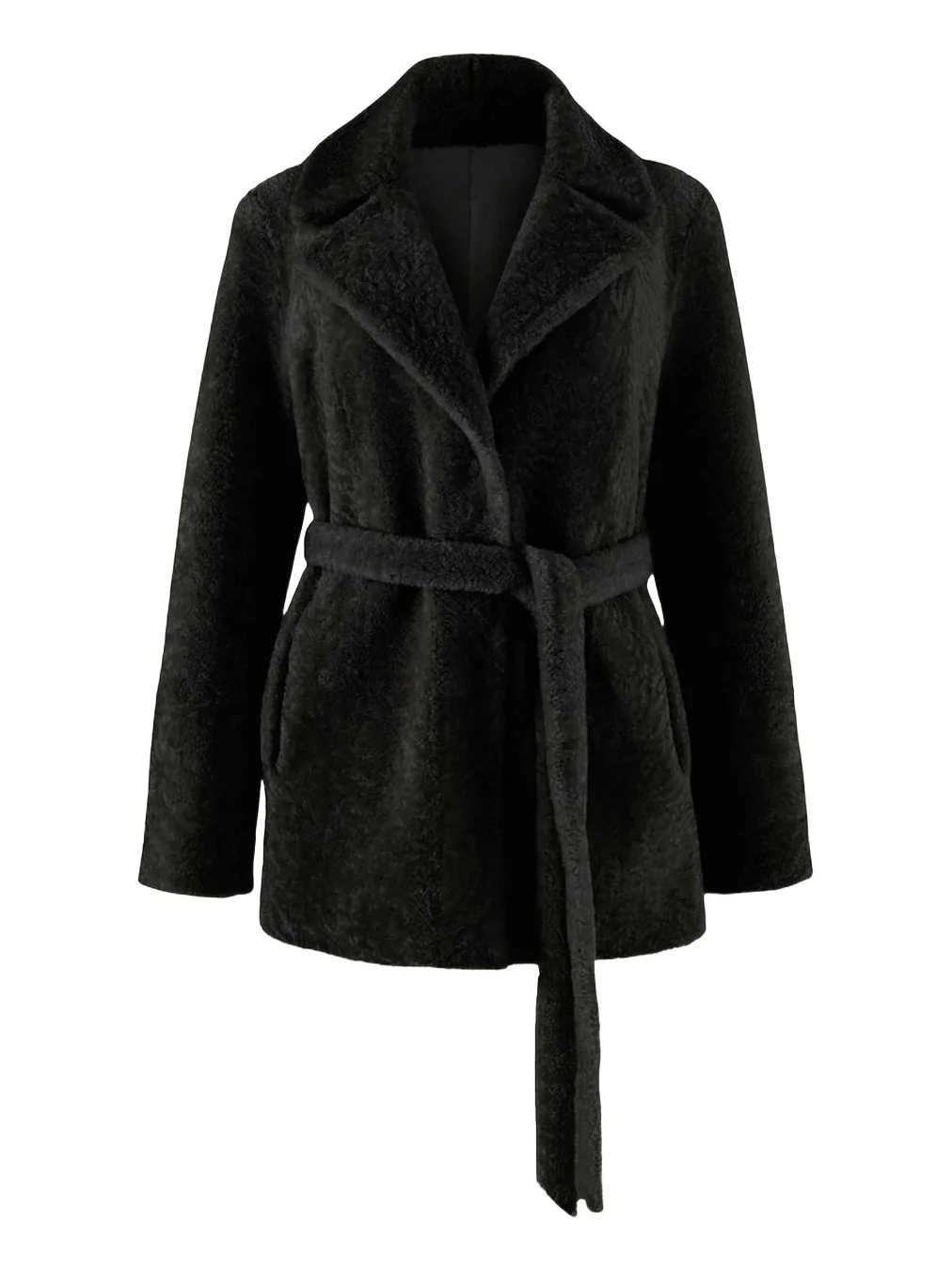 Select Textured Shearling Lamb Belted Jacket Select Textured Shearling Lamb Belted Jacket