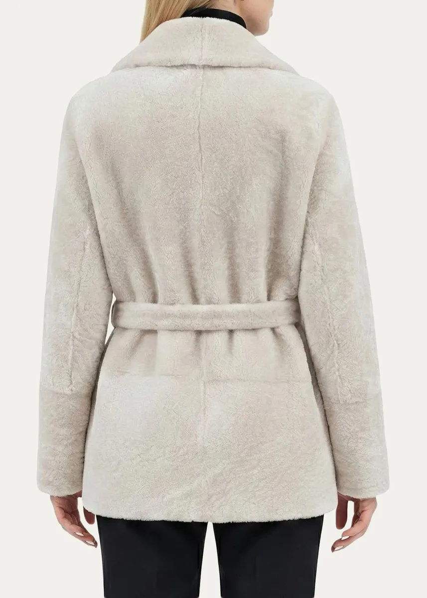 Gorski Select Textured Shearling Lamb Belted Jacket | Thumbnail 3 Gorski Select Textured Shearling Lamb Belted Jacket | Thumbnail 3