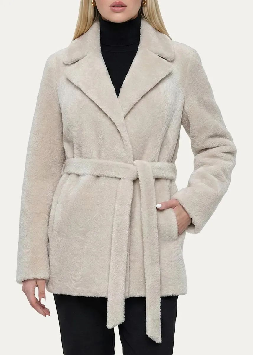 Gorski Select Textured Shearling Lamb Belted Jacket | Thumbnail 4 Gorski Select Textured Shearling Lamb Belted Jacket | Thumbnail 4