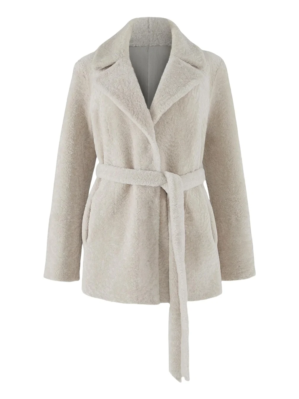Select Textured Shearling Lamb Belted Jacket