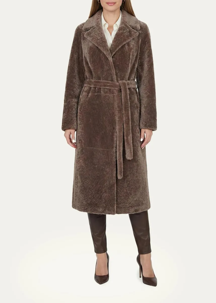 Gorski Textured Shearling Lamb Long Wrap Coat | Thumbnail 2 Gorski Textured Shearling Lamb Long Wrap Coat | Thumbnail 2