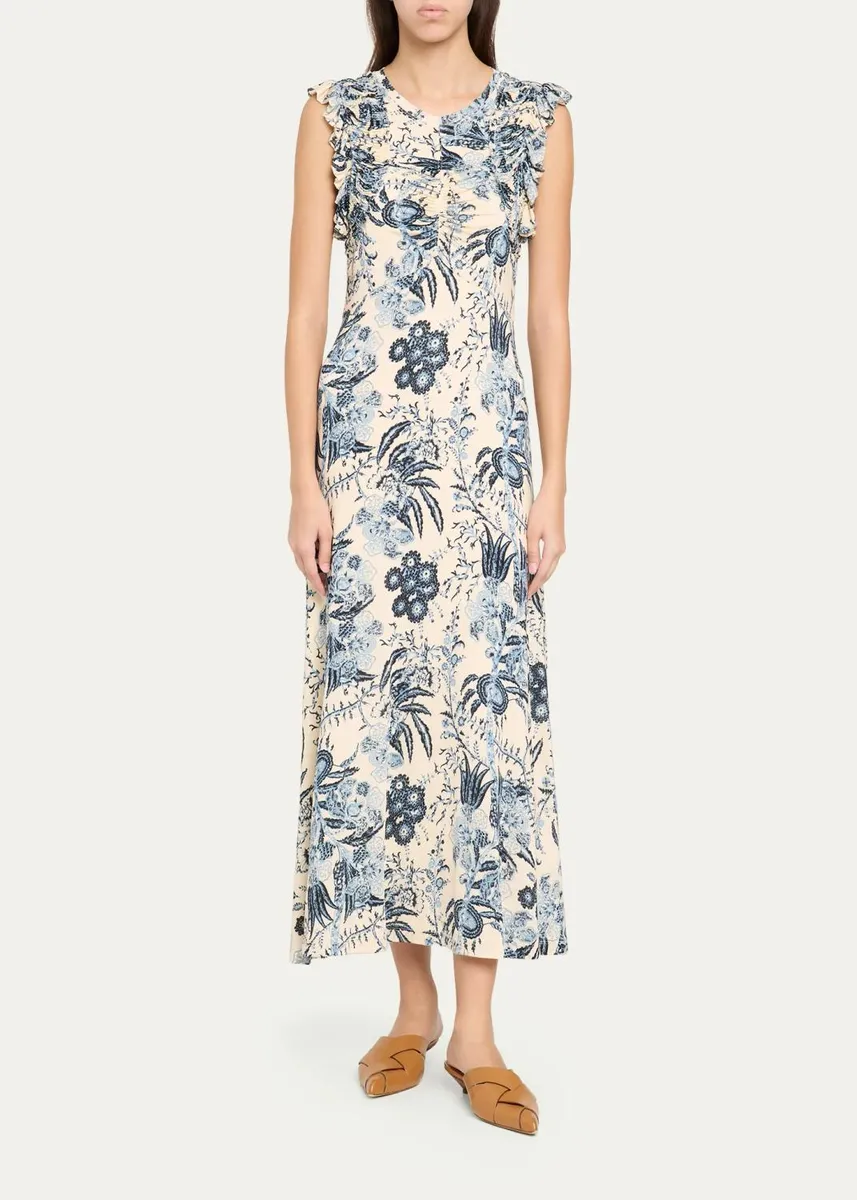 Ulla Johnson Valentine Floral Flutter-Sleeve Midi Dress | Thumbnail 2 Ulla Johnson Valentine Floral Flutter-Sleeve Midi Dress | Thumbnail 2