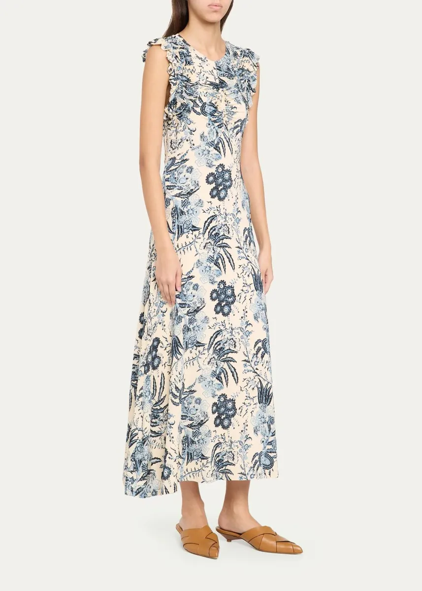 Ulla Johnson Valentine Floral Flutter-Sleeve Midi Dress | Thumbnail 4 Ulla Johnson Valentine Floral Flutter-Sleeve Midi Dress | Thumbnail 4