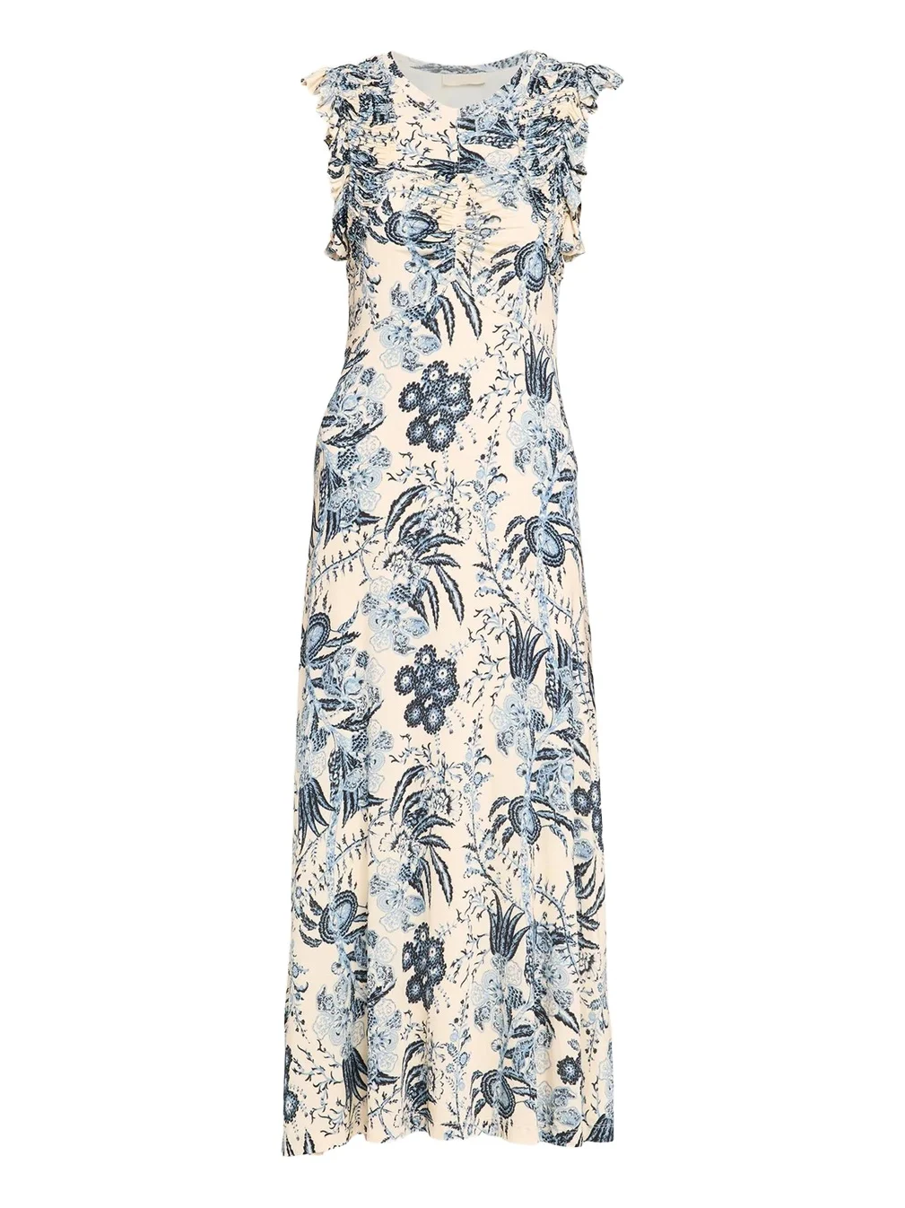 Valentine Floral Flutter-Sleeve Midi Dress