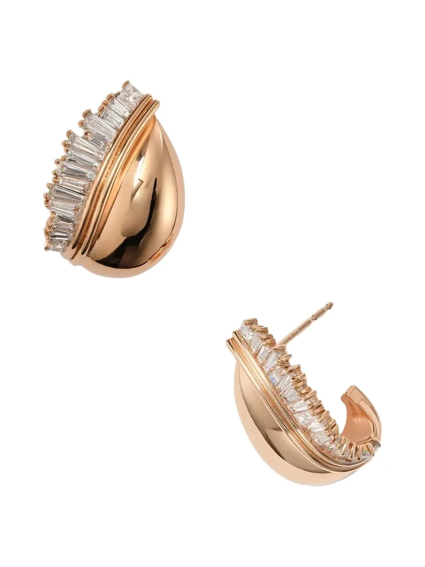 Side Ruched Teardrop 18K Rose Gold & 1.26 TCW Diamond Hoop Earrings Side Ruched Teardrop 18K Rose Gold & 1.26 TCW Diamond Hoop Earrings