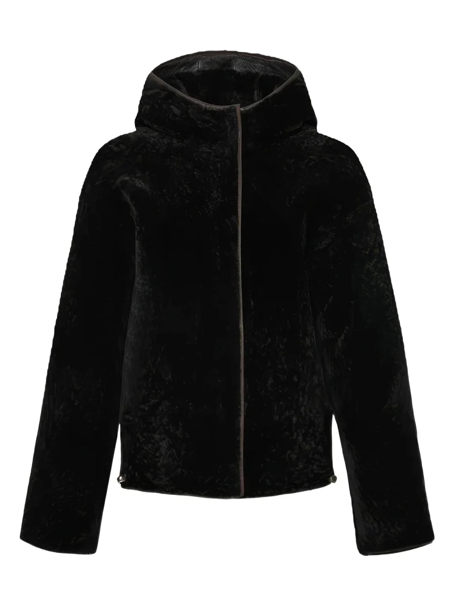 Gorski Textured Lamb Shearling Hooded Jacket