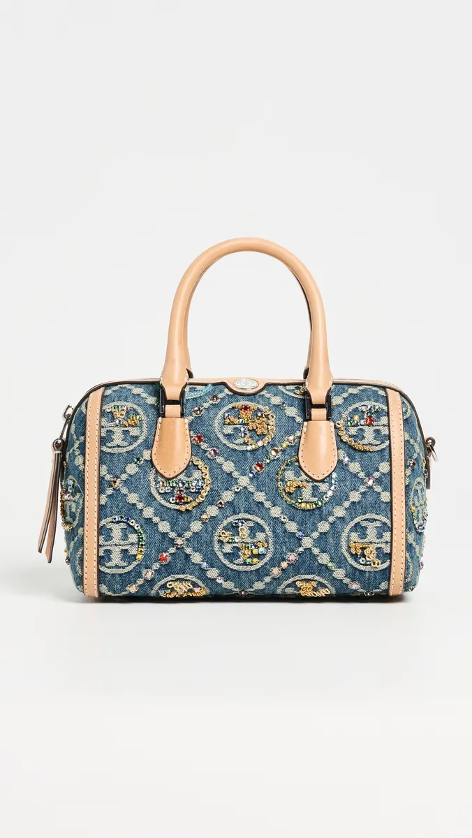 Tory Burch T Monogram Denim Embellished Petite Pouchette | Thumbnail 2 Tory Burch T Monogram Denim Embellished Petite Pouchette | Thumbnail 2