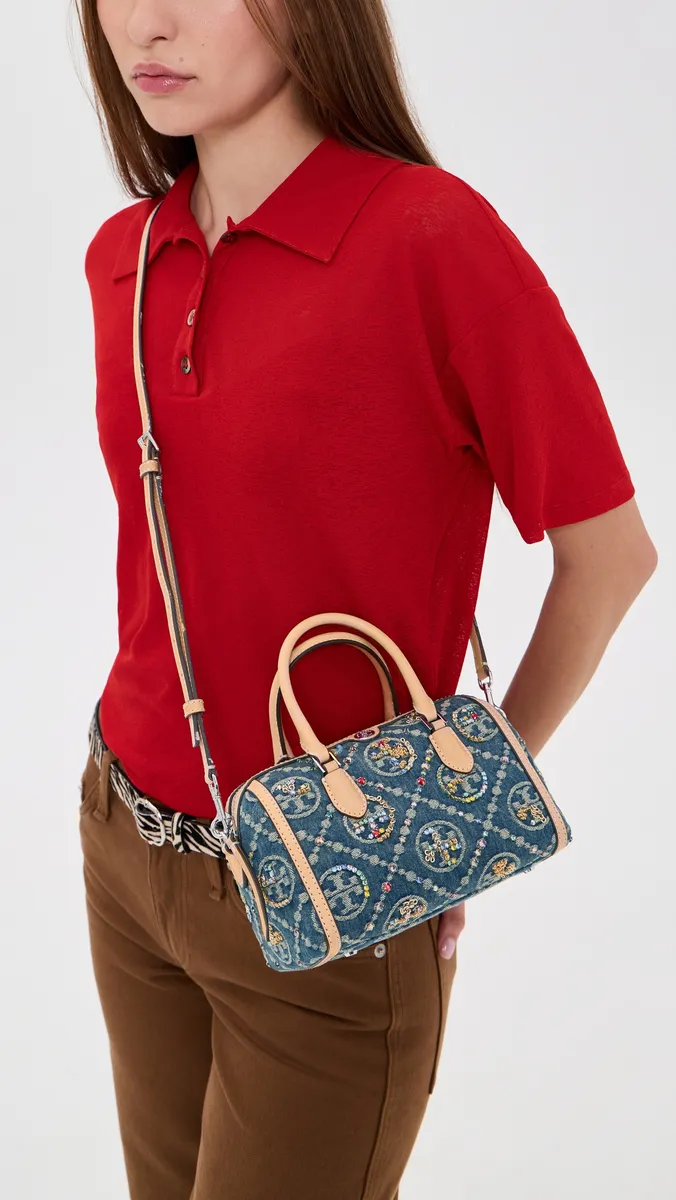 Tory Burch T Monogram Denim Embellished Petite Pouchette | Thumbnail 3 Tory Burch T Monogram Denim Embellished Petite Pouchette | Thumbnail 3