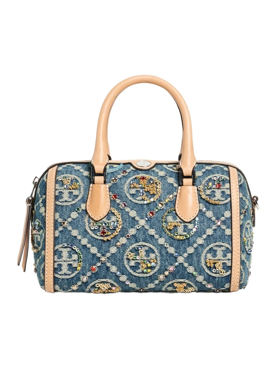 T Monogram Denim Embellished Petite Pouchette