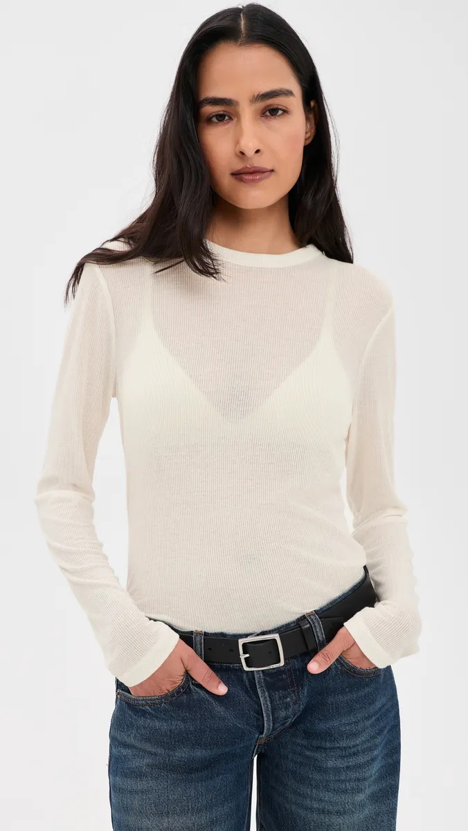 GOOD AMERICAN The Sheer Rib Long Sleeve Top | Thumbnail 2