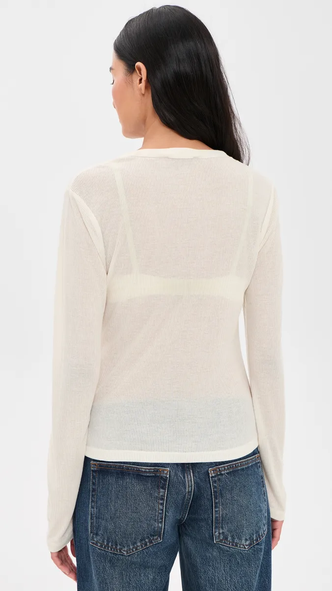 GOOD AMERICAN The Sheer Rib Long Sleeve Top | Thumbnail 3