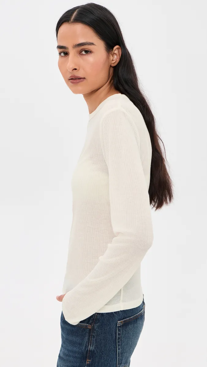 GOOD AMERICAN The Sheer Rib Long Sleeve Top | Thumbnail 4