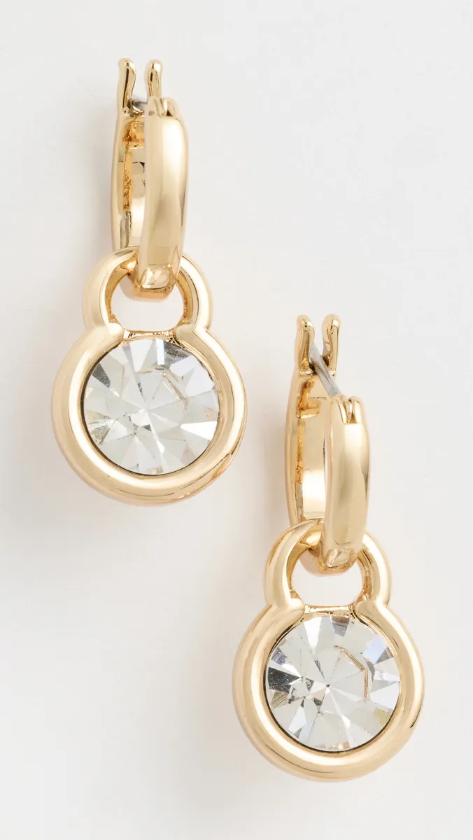 By Adina Eden Cubic Zirconia Round Bezel Drop Huggie Earrings | Thumbnail 2 By Adina Eden Cubic Zirconia Round Bezel Drop Huggie Earrings | Thumbnail 2