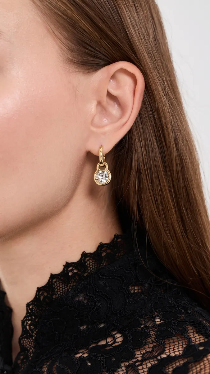 By Adina Eden Cubic Zirconia Round Bezel Drop Huggie Earrings | Thumbnail 3 By Adina Eden Cubic Zirconia Round Bezel Drop Huggie Earrings | Thumbnail 3
