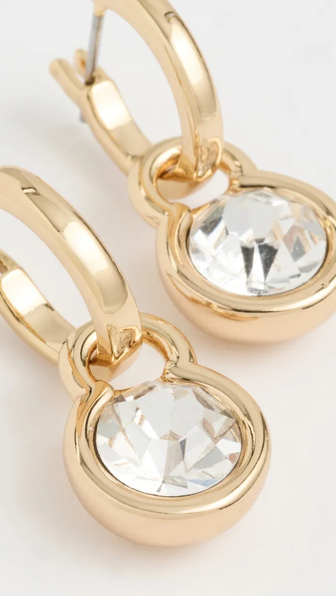 By Adina Eden Cubic Zirconia Round Bezel Drop Huggie Earrings | Thumbnail 4 By Adina Eden Cubic Zirconia Round Bezel Drop Huggie Earrings | Thumbnail 4