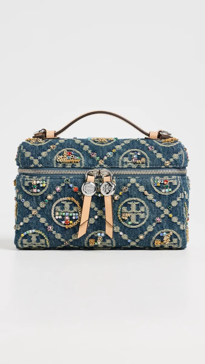 Tory Burch Romy T Monogram Denim Embellished Slim Pouchette | Thumbnail 2