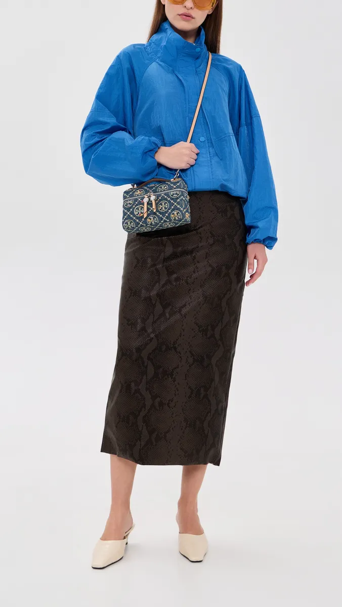 Tory Burch Romy T Monogram Denim Embellished Slim Pouchette | Thumbnail 4