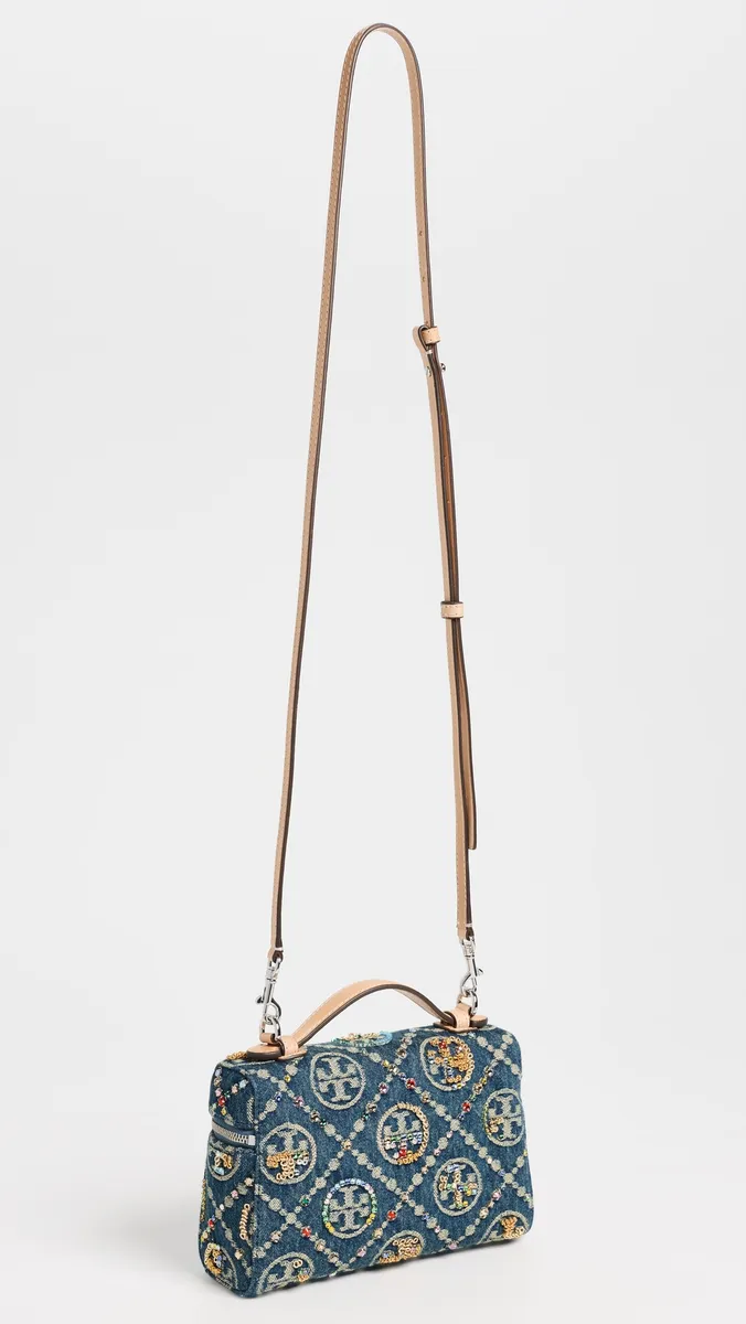 Tory Burch Romy T Monogram Denim Embellished Slim Pouchette | Thumbnail 5
