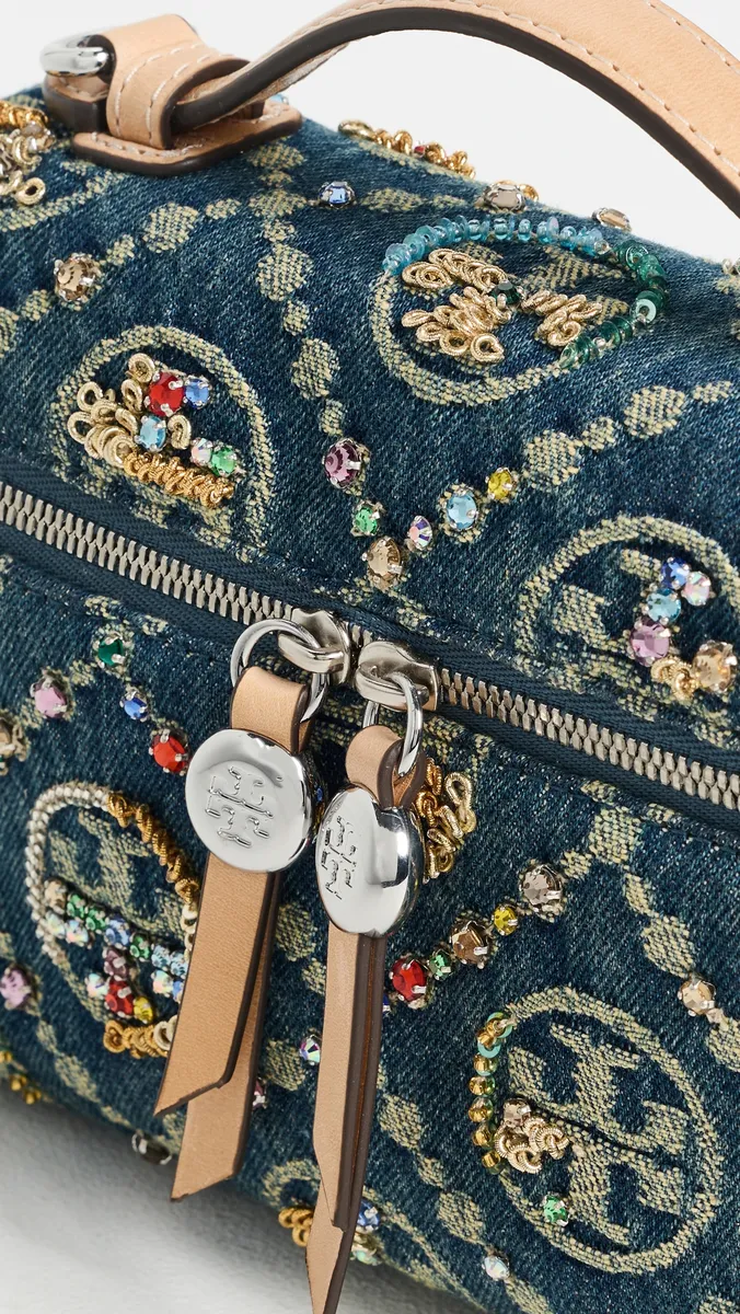 Tory Burch Romy T Monogram Denim Embellished Slim Pouchette | Thumbnail 6