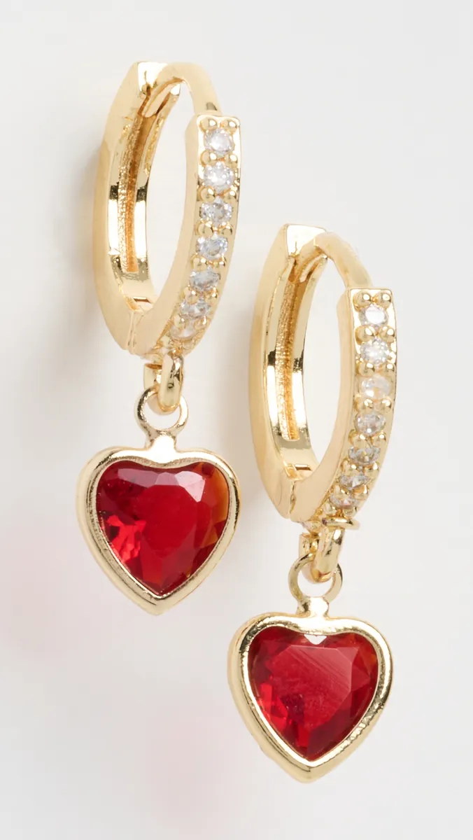 By Adina Eden Cubic Zirconia Colored Heart Dangle Huggie Earrings | Thumbnail 2 By Adina Eden Cubic Zirconia Colored Heart Dangle Huggie Earrings | Thumbnail 2