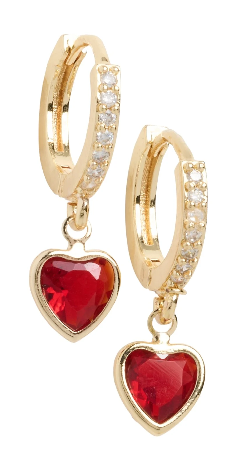By Adina Eden Cubic Zirconia Colored Heart Dangle Huggie Earrings
