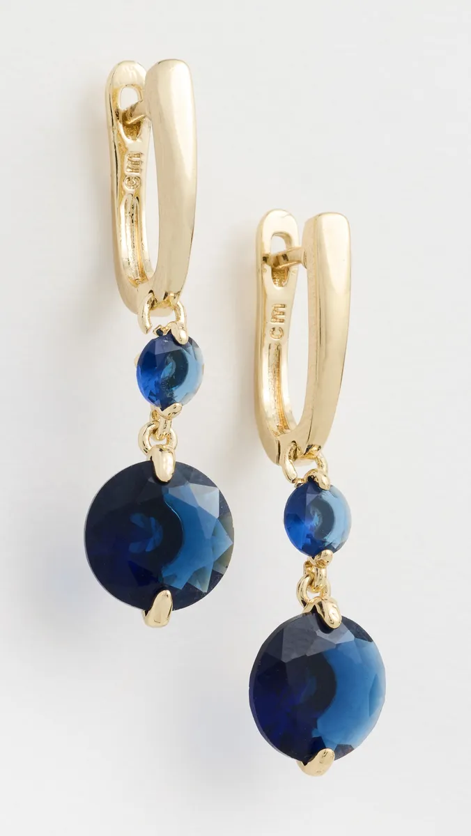 By Adina Eden Cubic Zirconia Sapphire Blue Drop Huggie Earrings | Thumbnail 2 By Adina Eden Cubic Zirconia Sapphire Blue Drop Huggie Earrings | Thumbnail 2
