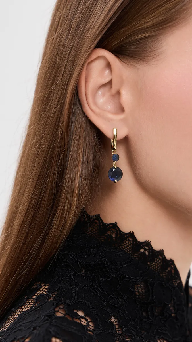 By Adina Eden Cubic Zirconia Sapphire Blue Drop Huggie Earrings | Thumbnail 3 By Adina Eden Cubic Zirconia Sapphire Blue Drop Huggie Earrings | Thumbnail 3