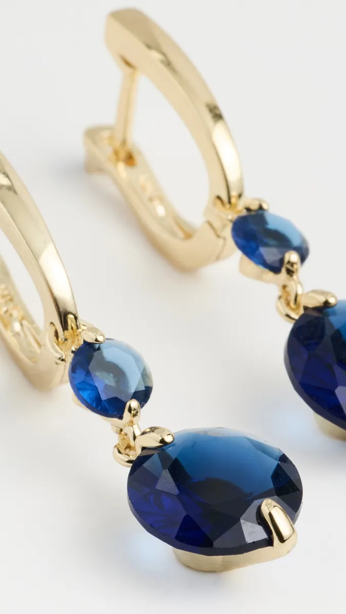 By Adina Eden Cubic Zirconia Sapphire Blue Drop Huggie Earrings | Thumbnail 4 By Adina Eden Cubic Zirconia Sapphire Blue Drop Huggie Earrings | Thumbnail 4