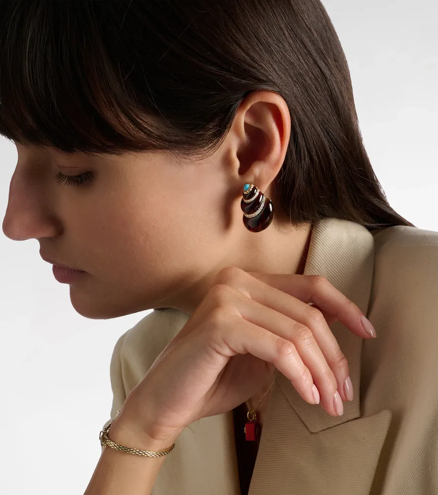 Yvonne Léon Yvonne Léon Coquillage 9kt gold earrings with diamonds and turquoise | Thumbnail 3 Yvonne Léon Yvonne Léon Coquillage 9kt gold earrings with diamonds and turquoise | Thumbnail 3