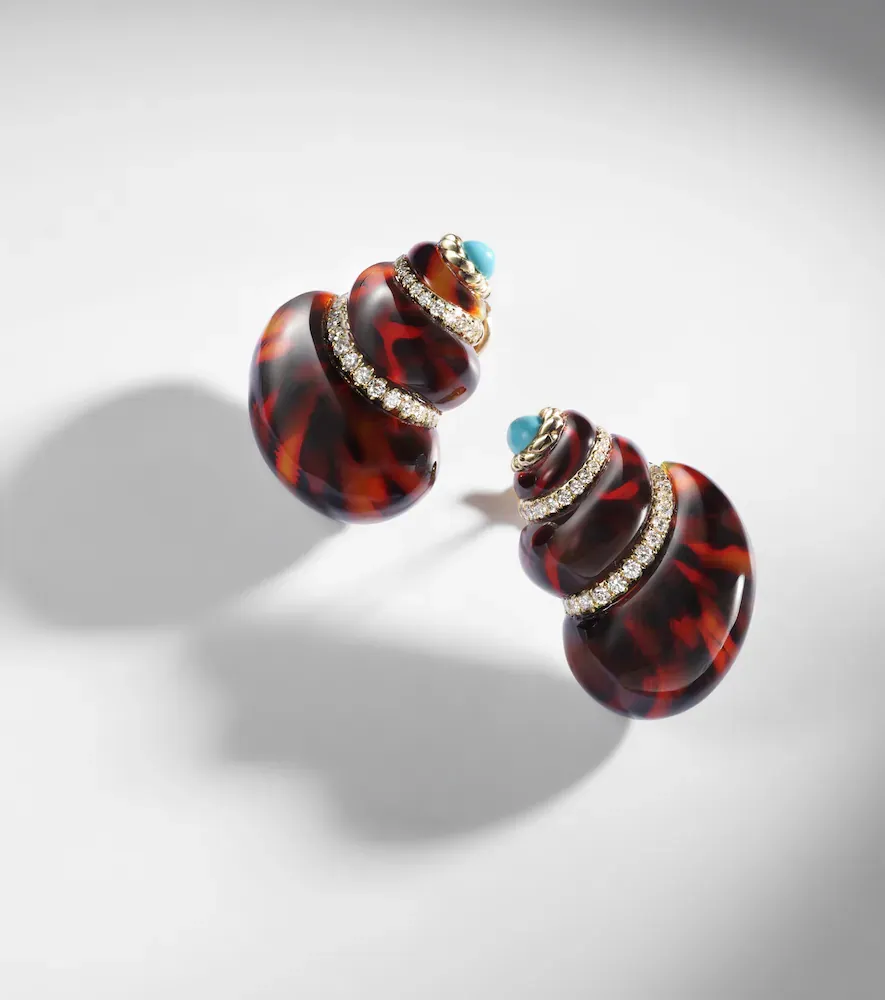 Yvonne Léon Yvonne Léon Coquillage 9kt gold earrings with diamonds and turquoise | Thumbnail 5 Yvonne Léon Yvonne Léon Coquillage 9kt gold earrings with diamonds and turquoise | Thumbnail 5