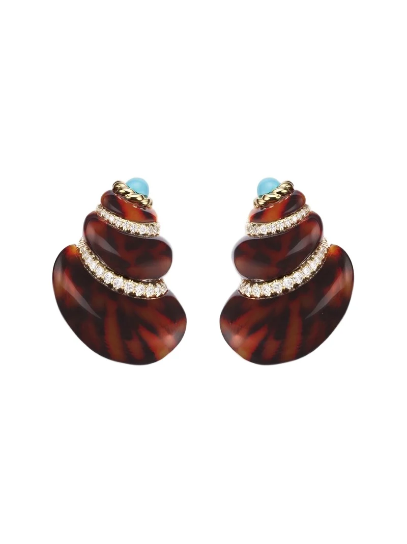 Yvonne Léon Yvonne Léon Coquillage 9kt gold earrings with diamonds and turquoise