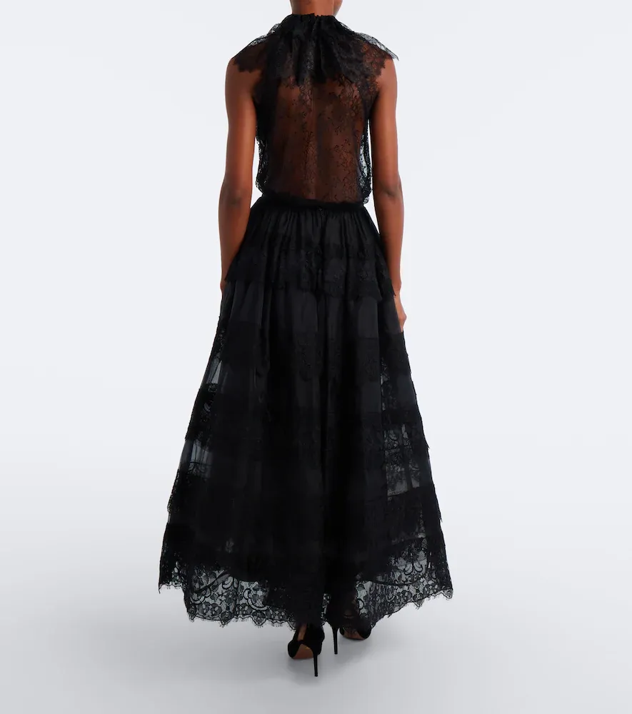 Elie Saab Lace-trimmed organza midi skirt | Thumbnail 2