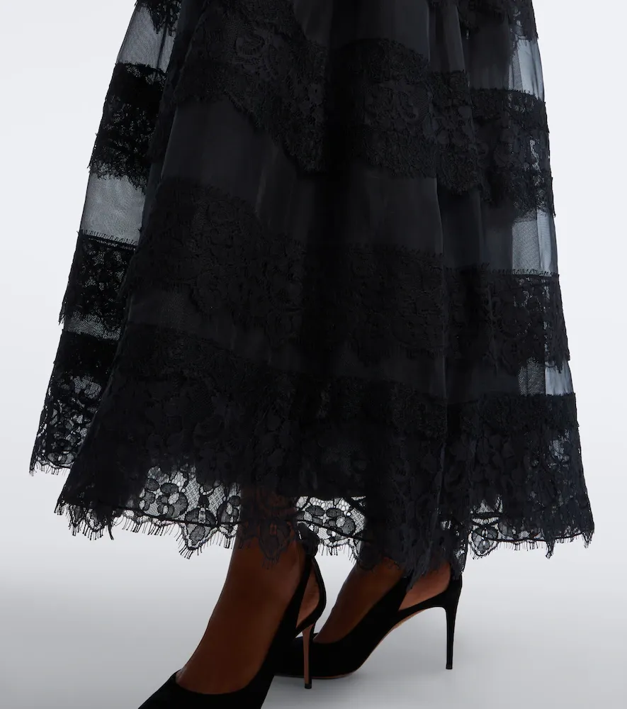 Elie Saab Lace-trimmed organza midi skirt | Thumbnail 3