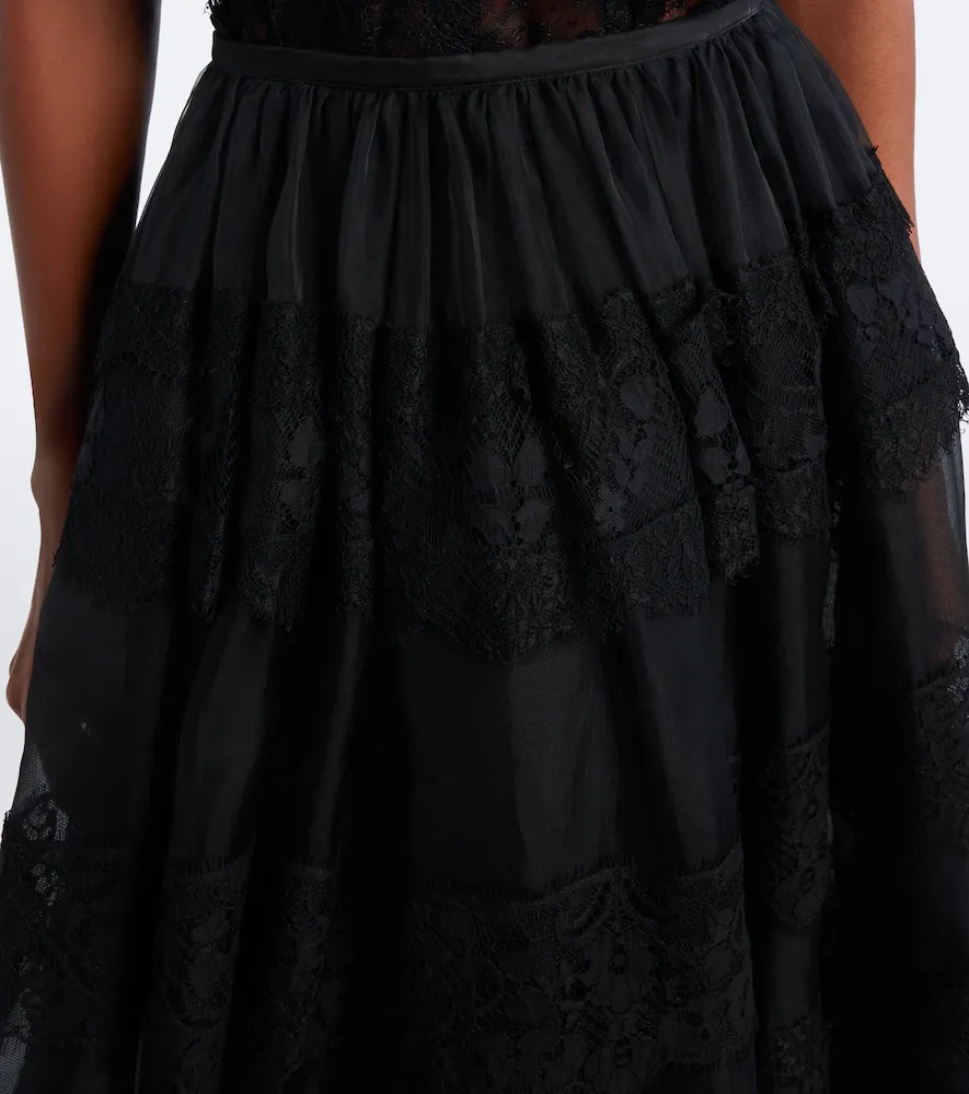 Elie Saab Lace-trimmed organza midi skirt | Thumbnail 4
