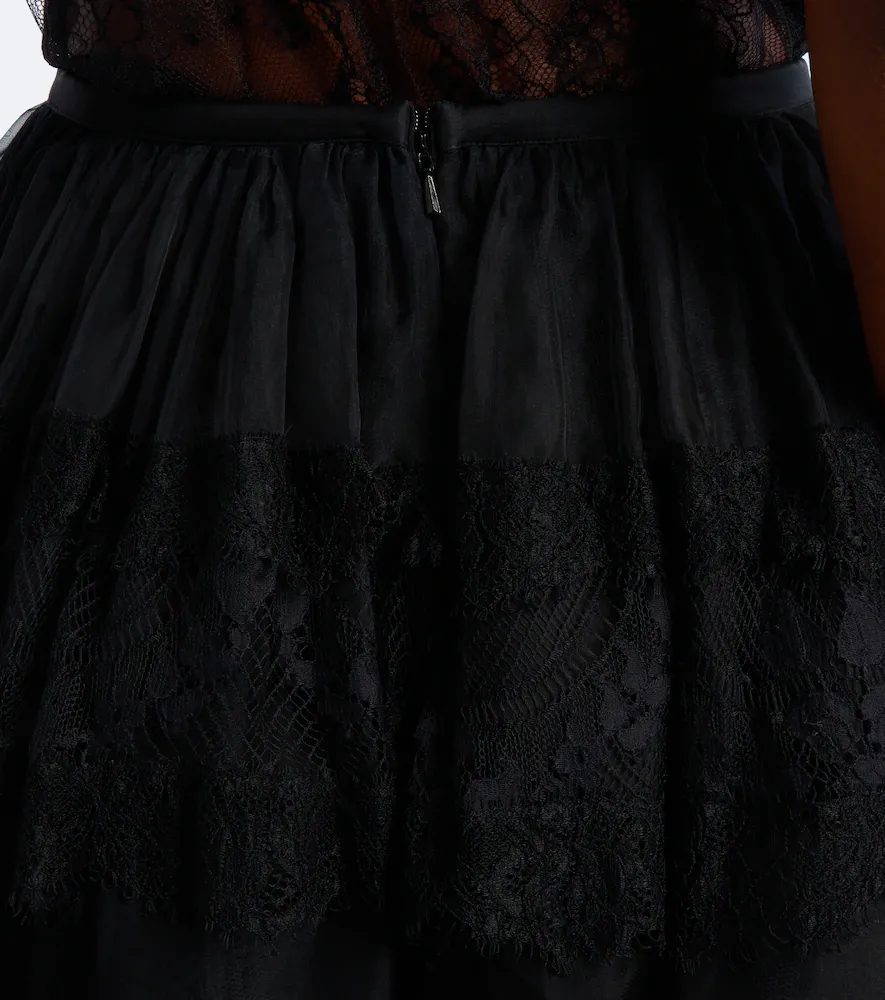 Elie Saab Lace-trimmed organza midi skirt | Thumbnail 6