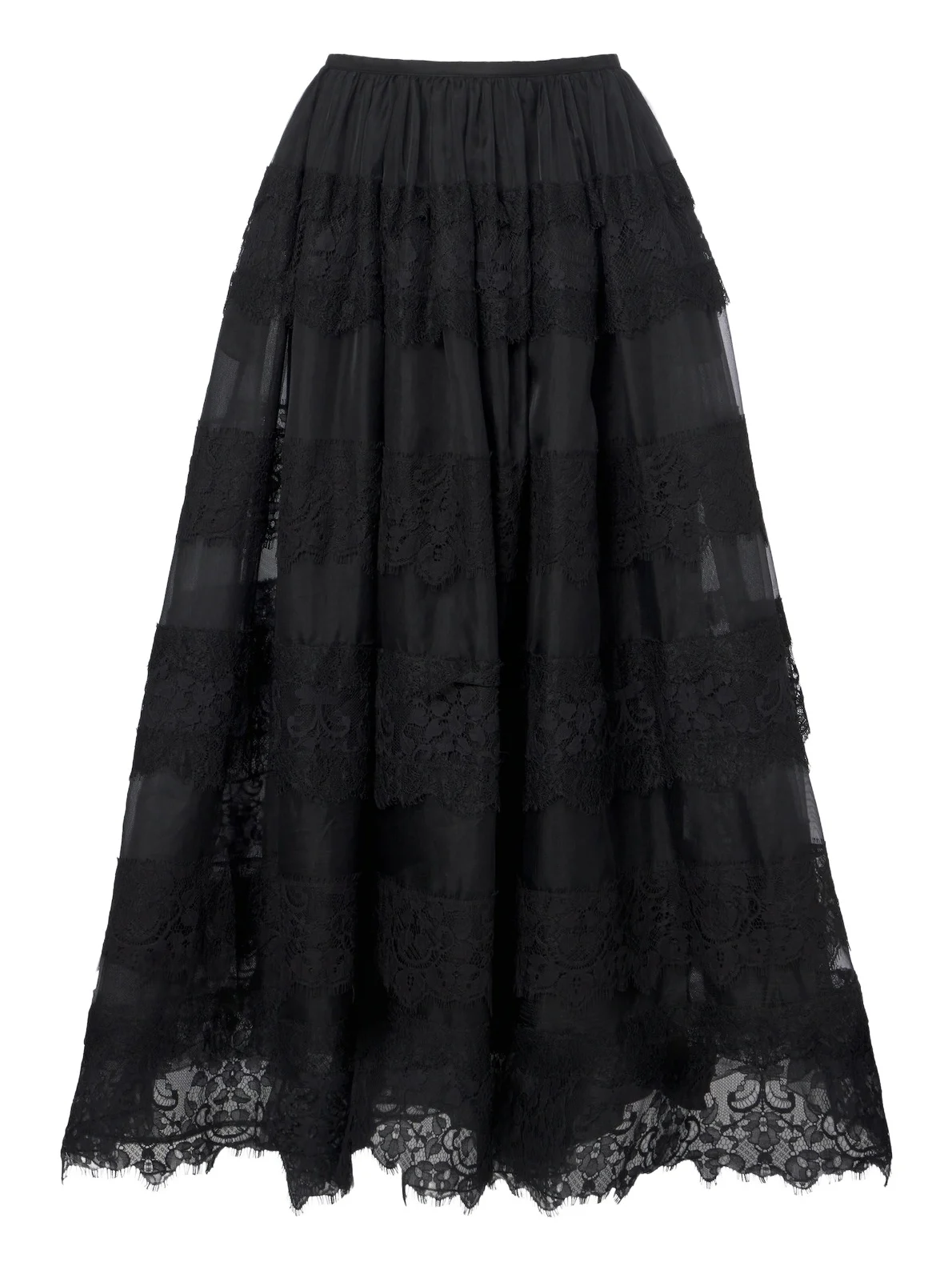 Elie Saab Lace-trimmed organza midi skirt