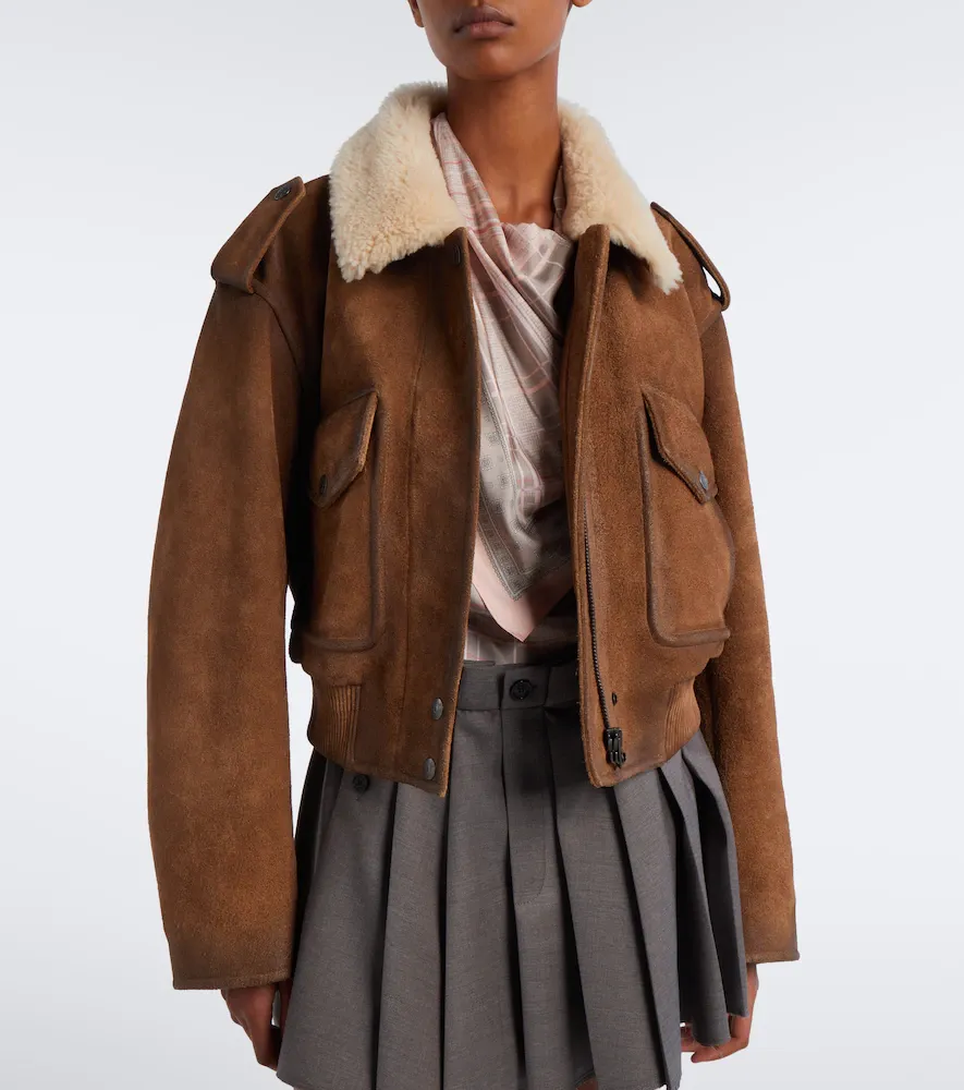 Acne Studios Shearling-trimmed suede blouson jacket | Thumbnail 3 Acne Studios Shearling-trimmed suede blouson jacket | Thumbnail 3